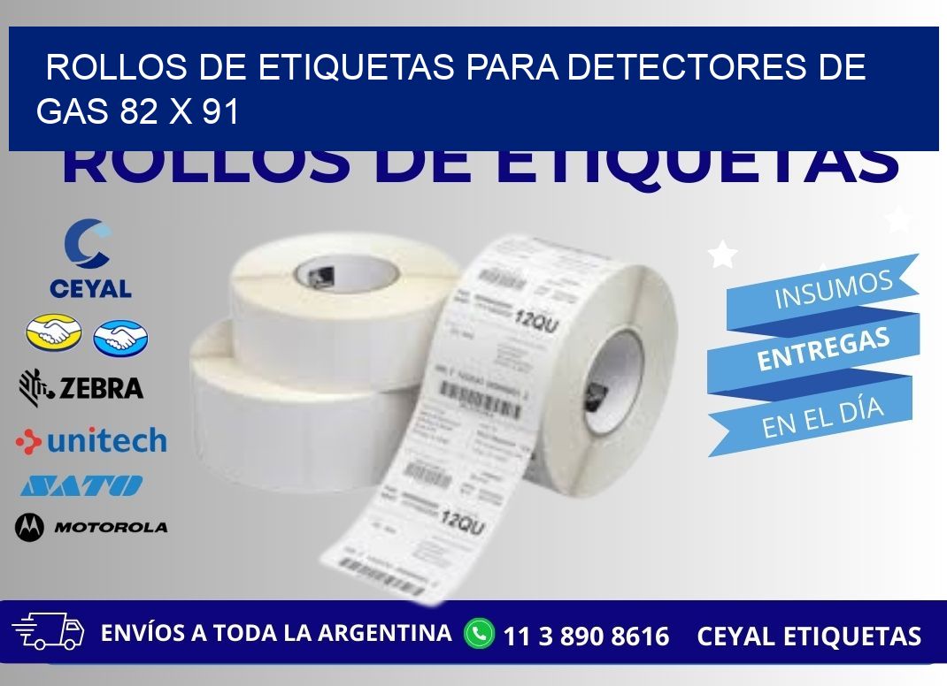 ROLLOS DE ETIQUETAS PARA DETECTORES DE GAS 82 x 91