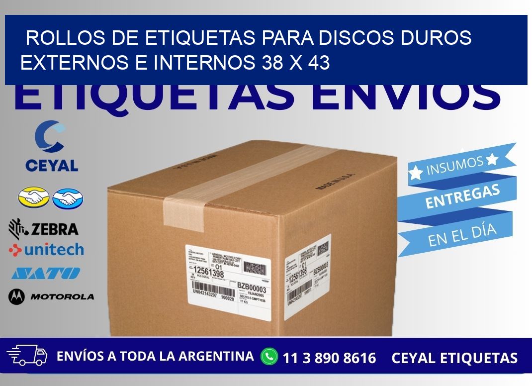 ROLLOS DE ETIQUETAS PARA DISCOS DUROS EXTERNOS E INTERNOS 38 x 43