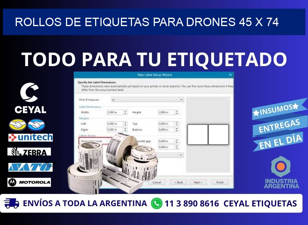 ROLLOS DE ETIQUETAS PARA DRONES 45 x 74