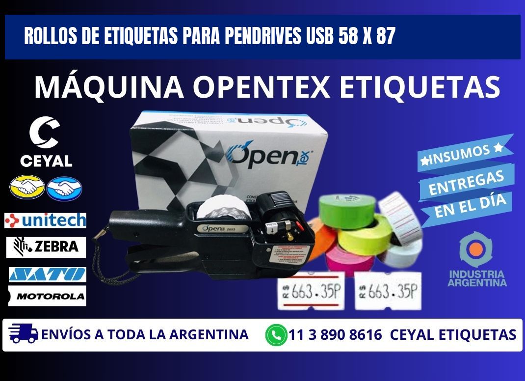 ROLLOS DE ETIQUETAS PARA PENDRIVES USB 58 x 87