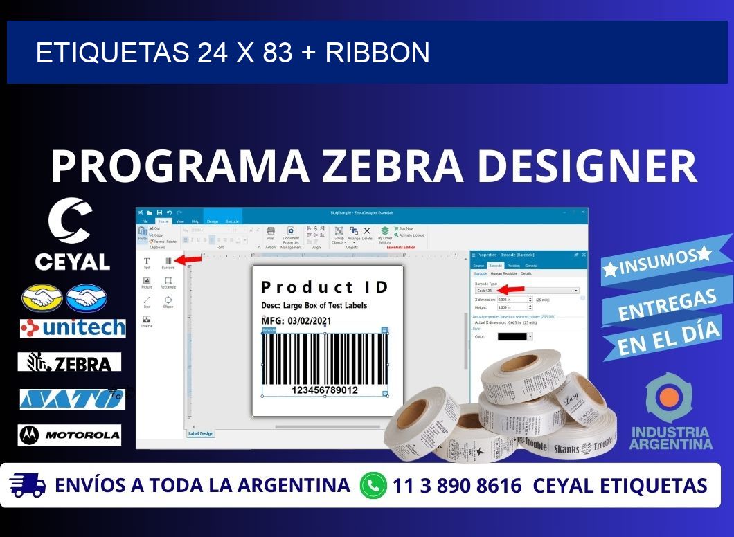 ETIQUETAS 24 x 83 + RIBBON