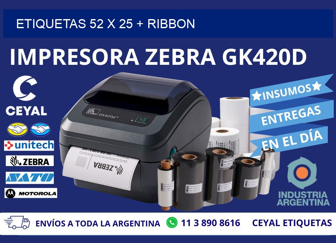 ETIQUETAS 52 x 25 + RIBBON