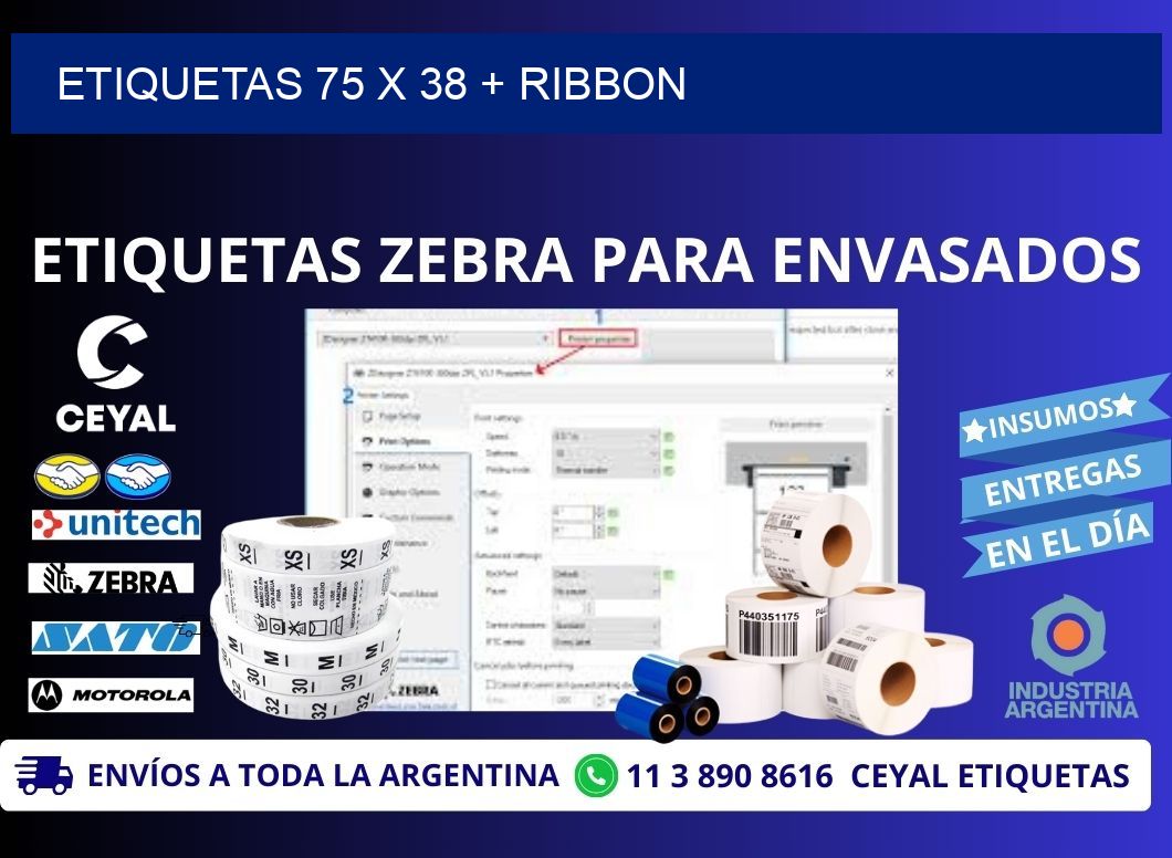 ETIQUETAS 75 x 38 + RIBBON