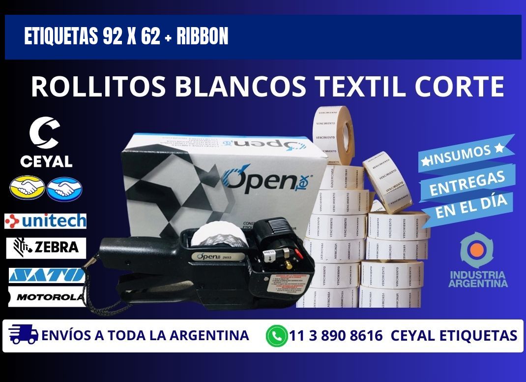 ETIQUETAS 92 x 62 + RIBBON