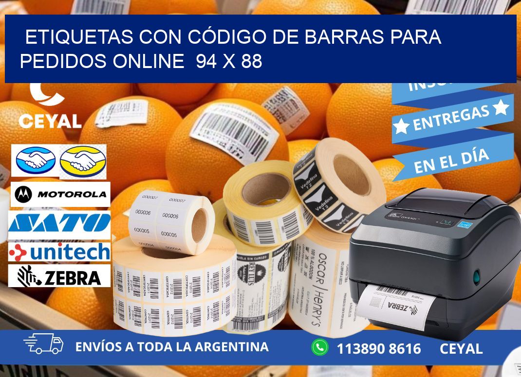 ETIQUETAS CON CÓDIGO DE BARRAS PARA PEDIDOS ONLINE  94 x 88