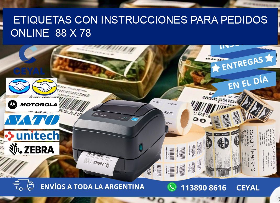 ETIQUETAS CON INSTRUCCIONES PARA PEDIDOS ONLINE  88 x 78