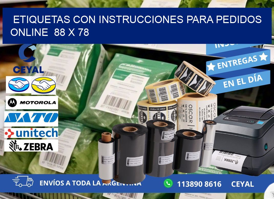 ETIQUETAS CON INSTRUCCIONES PARA PEDIDOS ONLINE  88 x 78