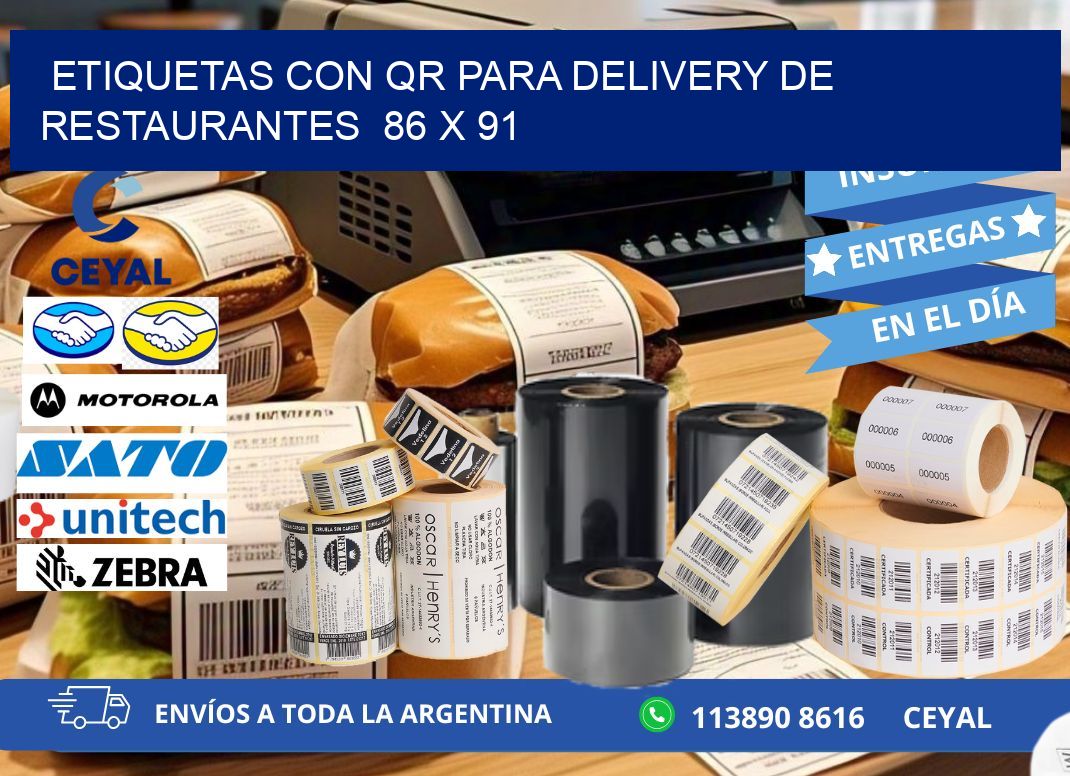 ETIQUETAS CON QR PARA DELIVERY DE RESTAURANTES  86 x 91