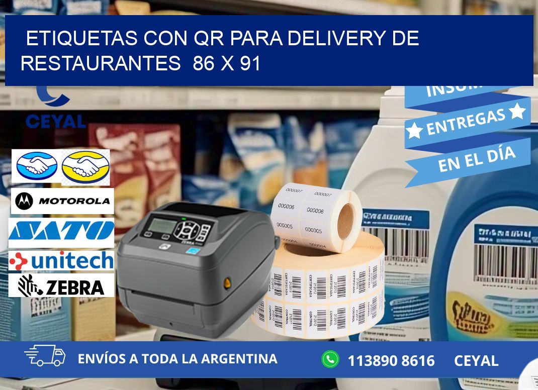 ETIQUETAS CON QR PARA DELIVERY DE RESTAURANTES  86 x 91