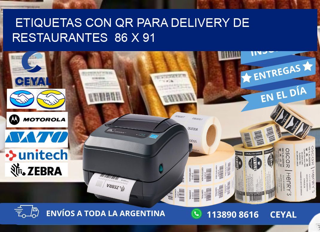 ETIQUETAS CON QR PARA DELIVERY DE RESTAURANTES  86 x 91