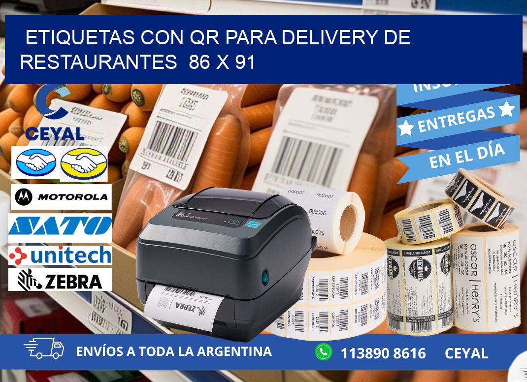 ETIQUETAS CON QR PARA DELIVERY DE RESTAURANTES  86 x 91