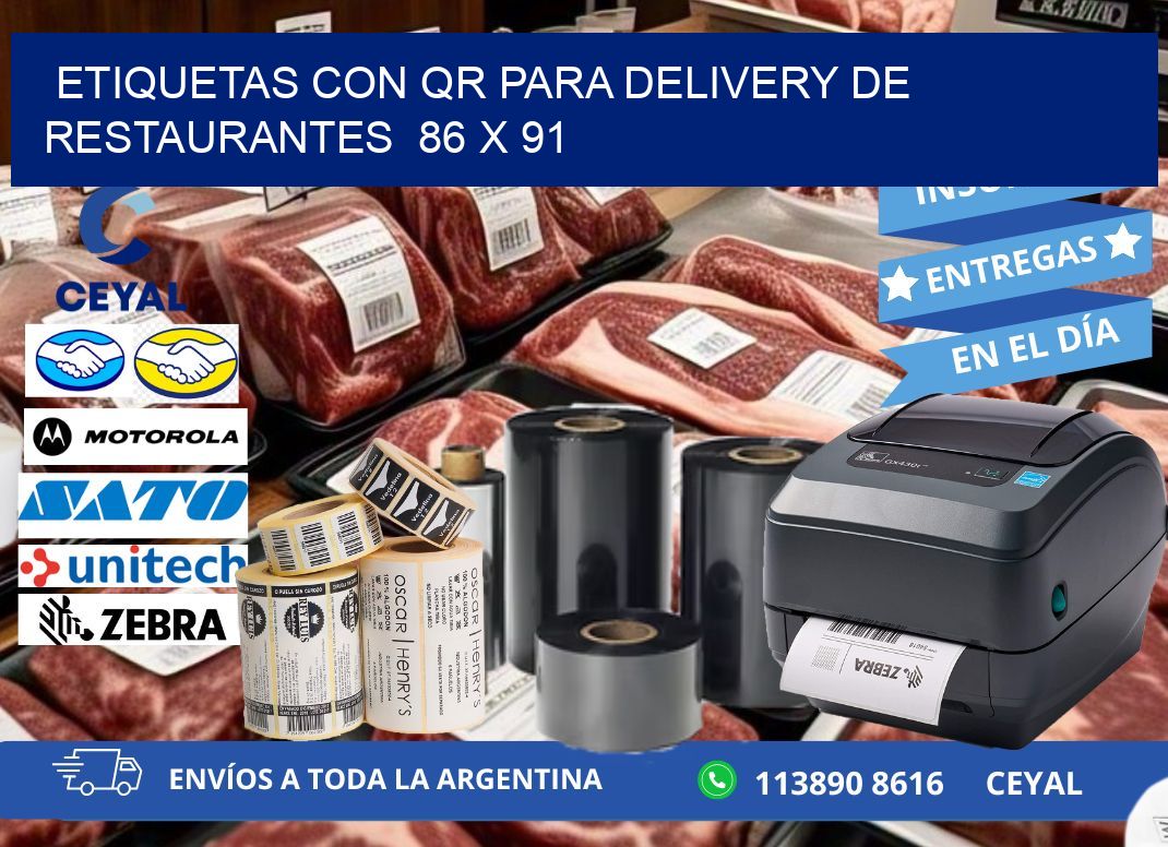 ETIQUETAS CON QR PARA DELIVERY DE RESTAURANTES  86 x 91