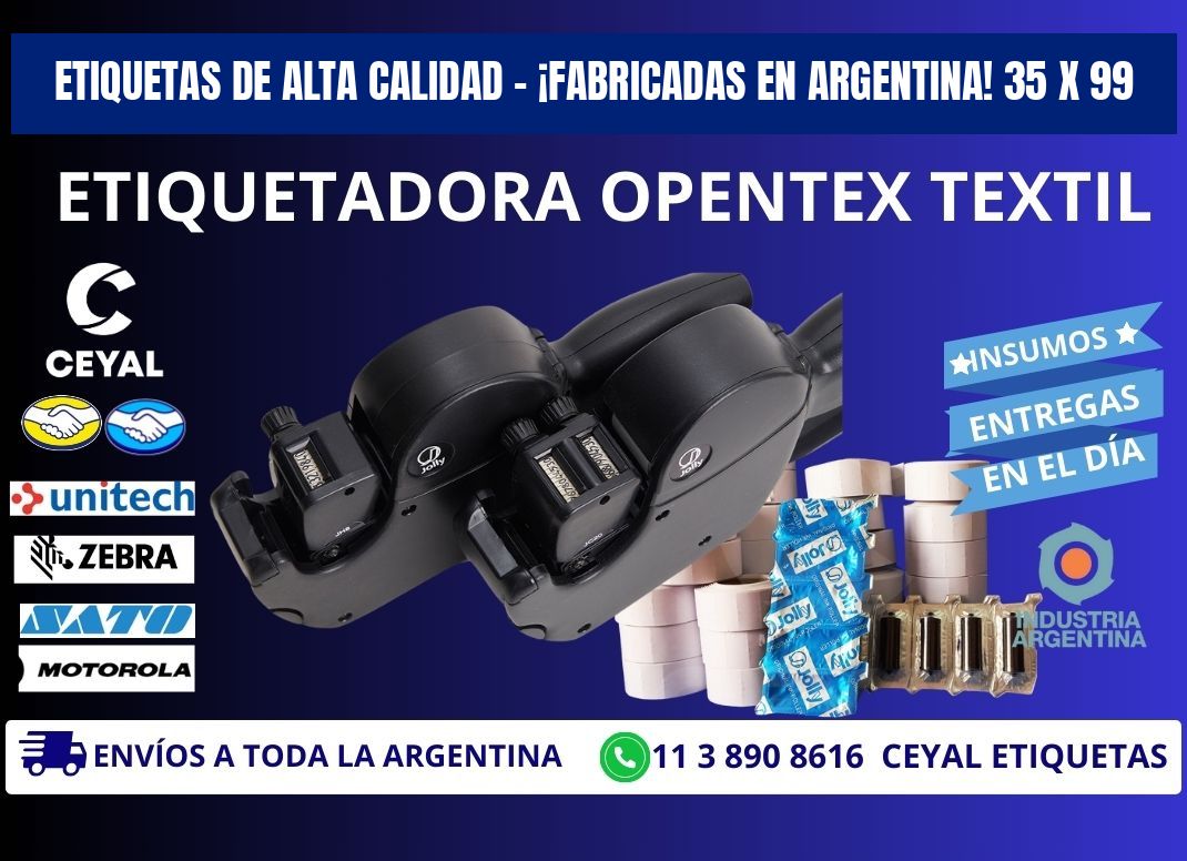 ETIQUETAS DE ALTA CALIDAD – ¡FABRICADAS EN ARGENTINA! 35 x 99