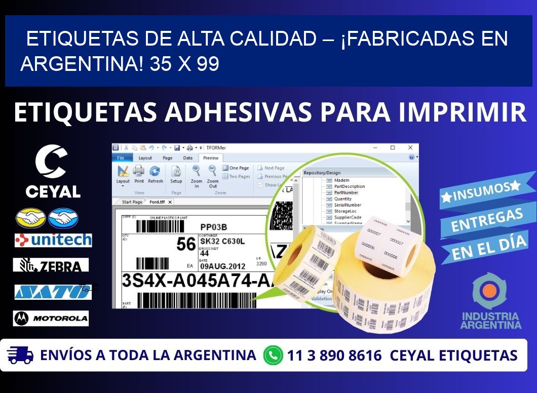 ETIQUETAS DE ALTA CALIDAD – ¡FABRICADAS EN ARGENTINA! 35 x 99