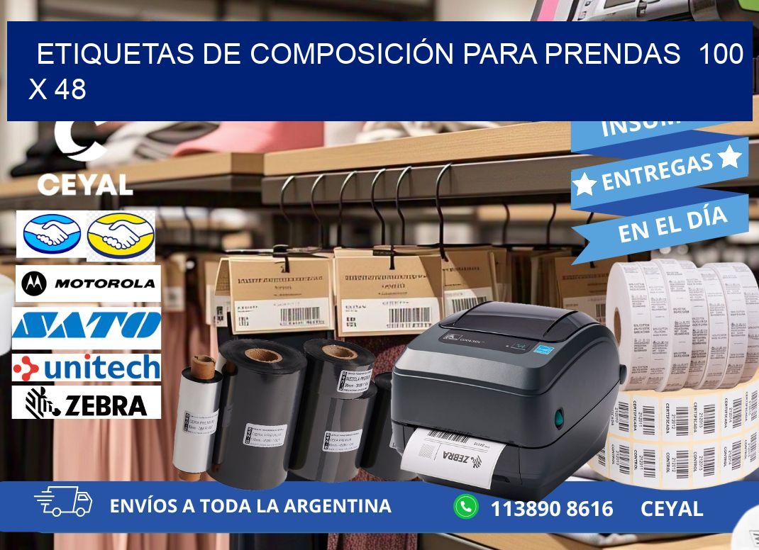 ETIQUETAS DE COMPOSICIÓN PARA PRENDAS  100 x 48