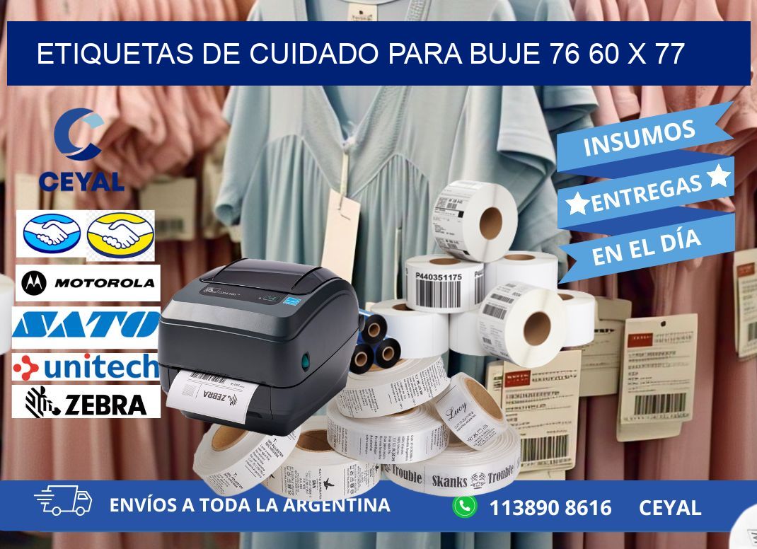 ETIQUETAS DE CUIDADO PARA BUJE 76 60 x 77