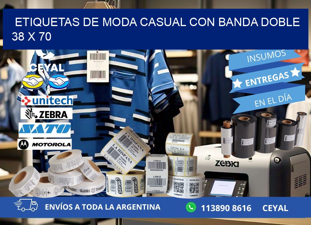 ETIQUETAS DE MODA CASUAL CON BANDA DOBLE 38 x 70