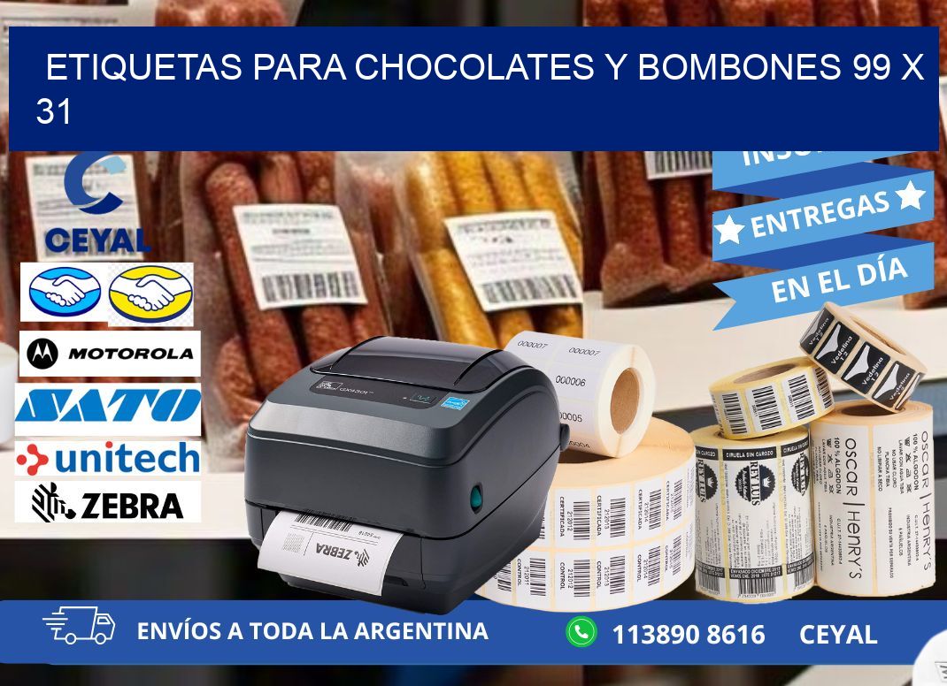 ETIQUETAS PARA CHOCOLATES Y BOMBONES 99 x 31