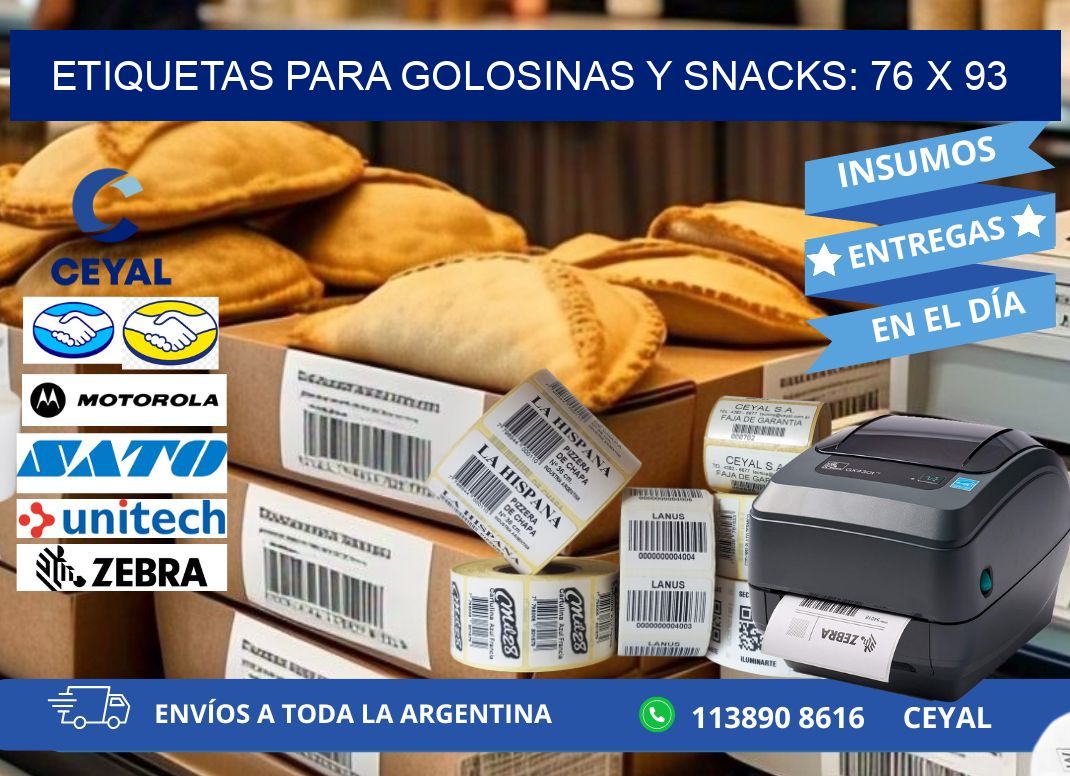 ETIQUETAS PARA GOLOSINAS Y SNACKS: 76 x 93