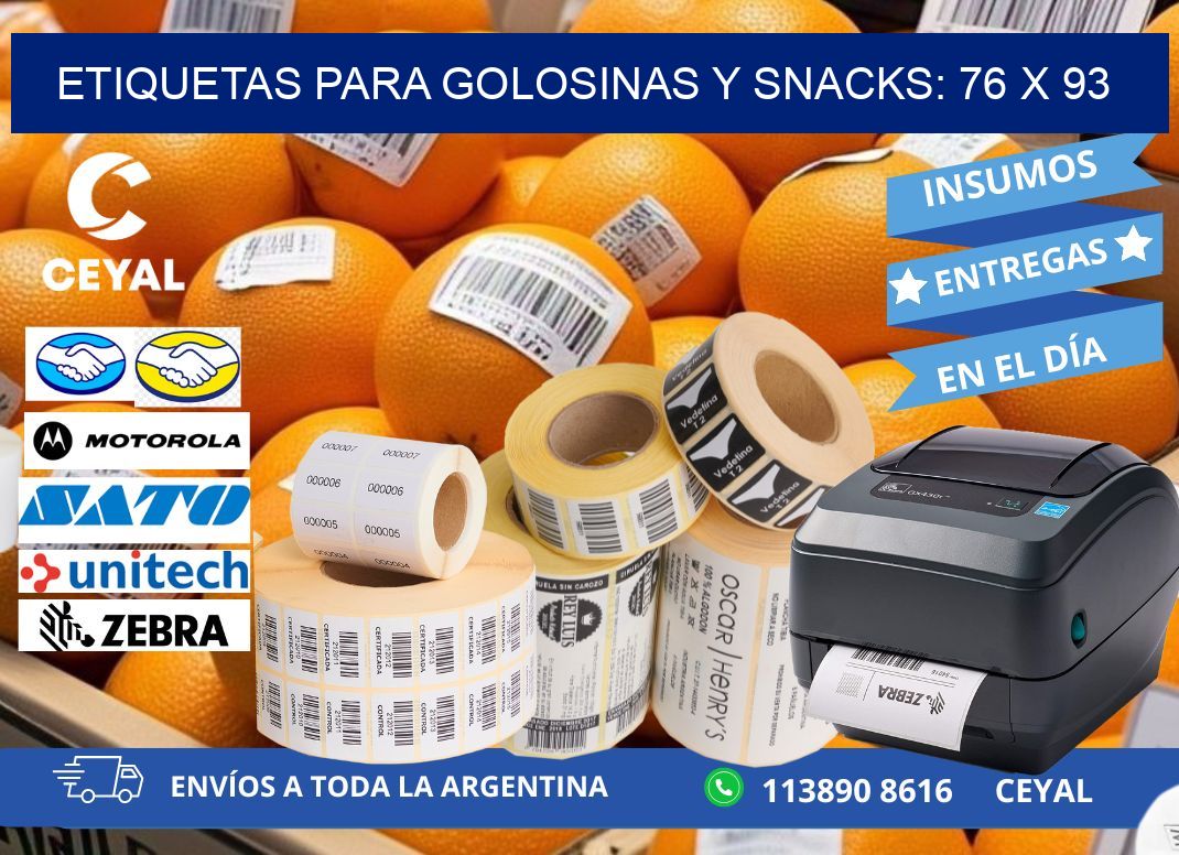 ETIQUETAS PARA GOLOSINAS Y SNACKS: 76 x 93