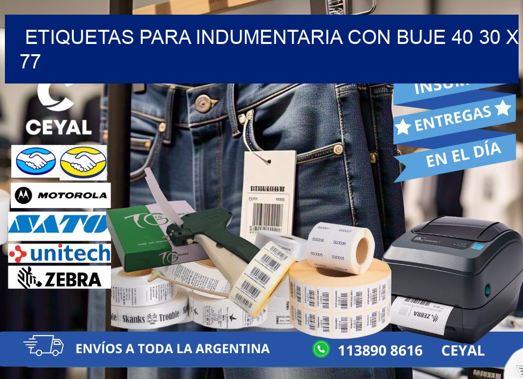ETIQUETAS PARA INDUMENTARIA CON BUJE 40 30 x 77