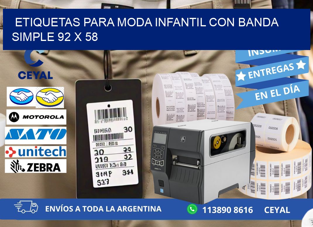 ETIQUETAS PARA MODA INFANTIL CON BANDA SIMPLE 92 x 58