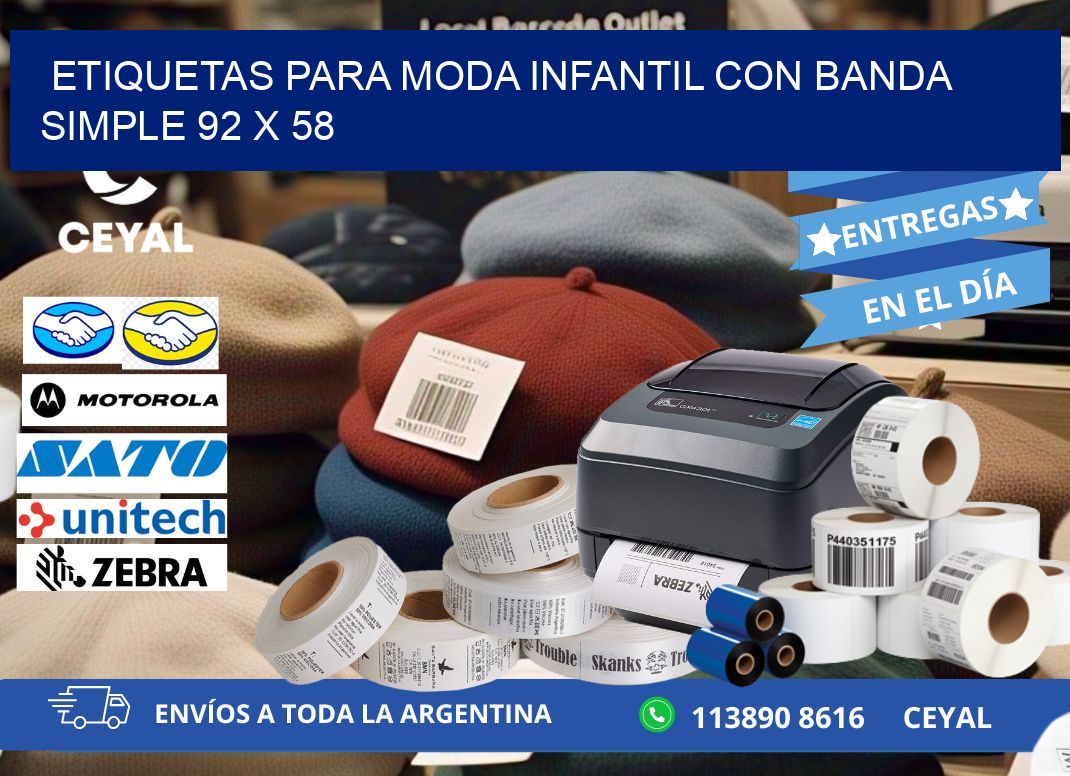 ETIQUETAS PARA MODA INFANTIL CON BANDA SIMPLE 92 x 58