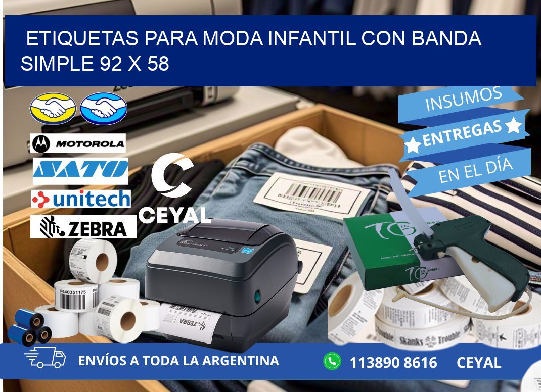 ETIQUETAS PARA MODA INFANTIL CON BANDA SIMPLE 92 x 58