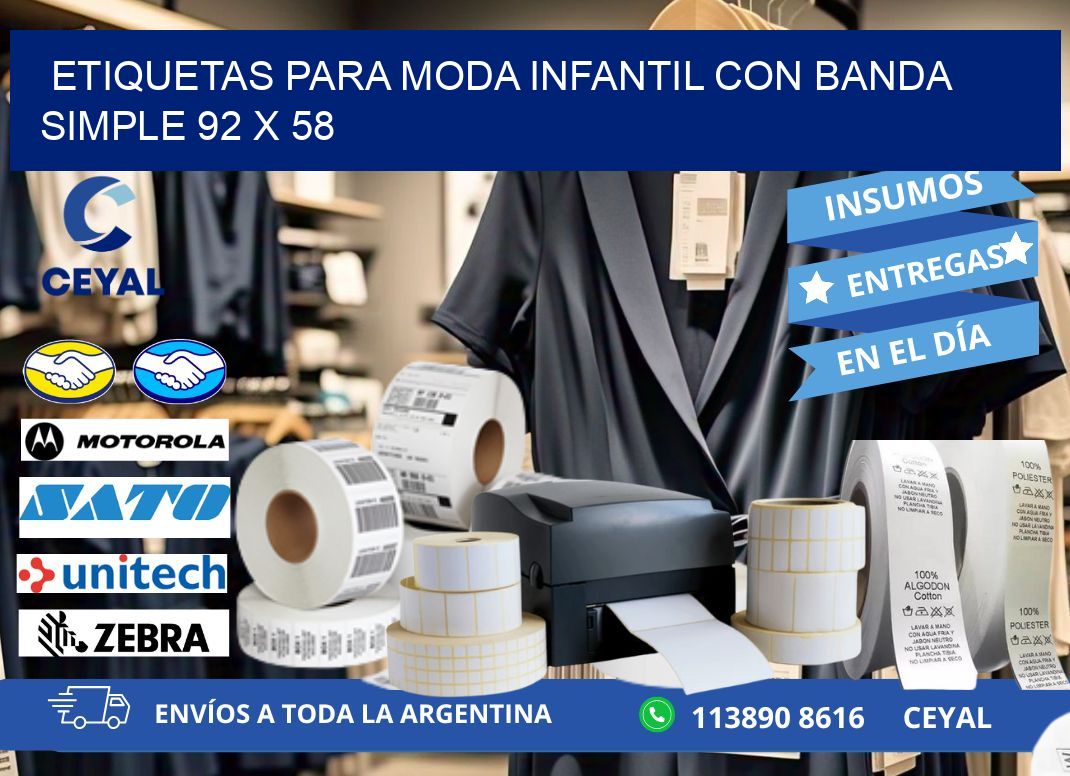 ETIQUETAS PARA MODA INFANTIL CON BANDA SIMPLE 92 x 58