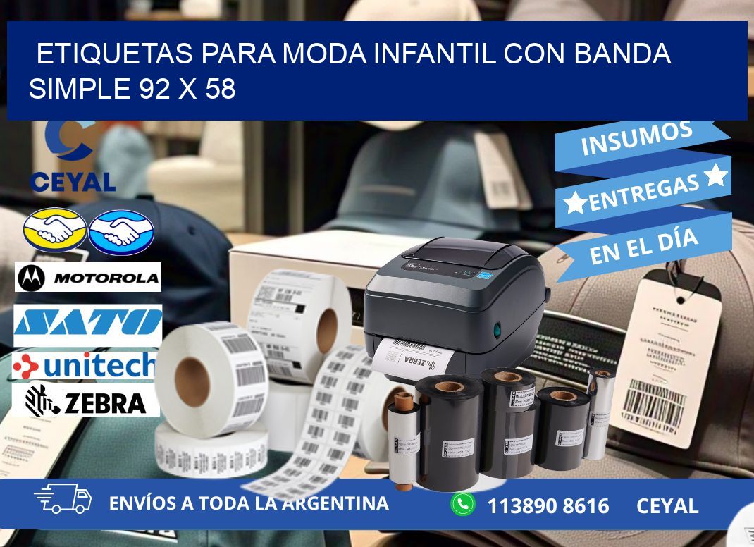 ETIQUETAS PARA MODA INFANTIL CON BANDA SIMPLE 92 x 58