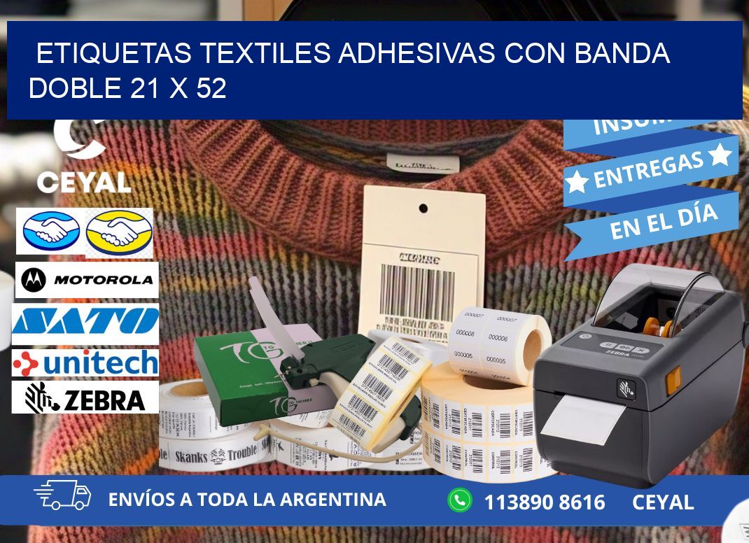 ETIQUETAS TEXTILES ADHESIVAS CON BANDA DOBLE 21 x 52