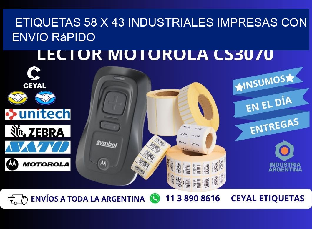 Etiquetas 58 x 43 Industriales Impresas con Envío Rápido