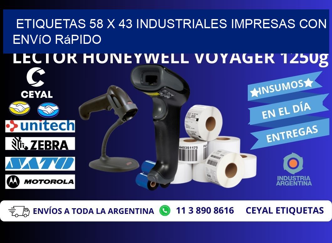 Etiquetas 58 x 43 Industriales Impresas con Envío Rápido