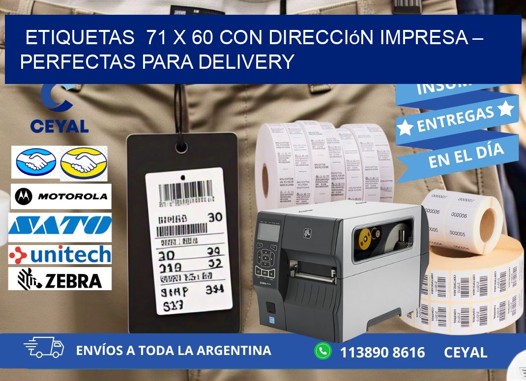 Etiquetas  71 x 60 con Dirección Impresa – Perfectas para Delivery