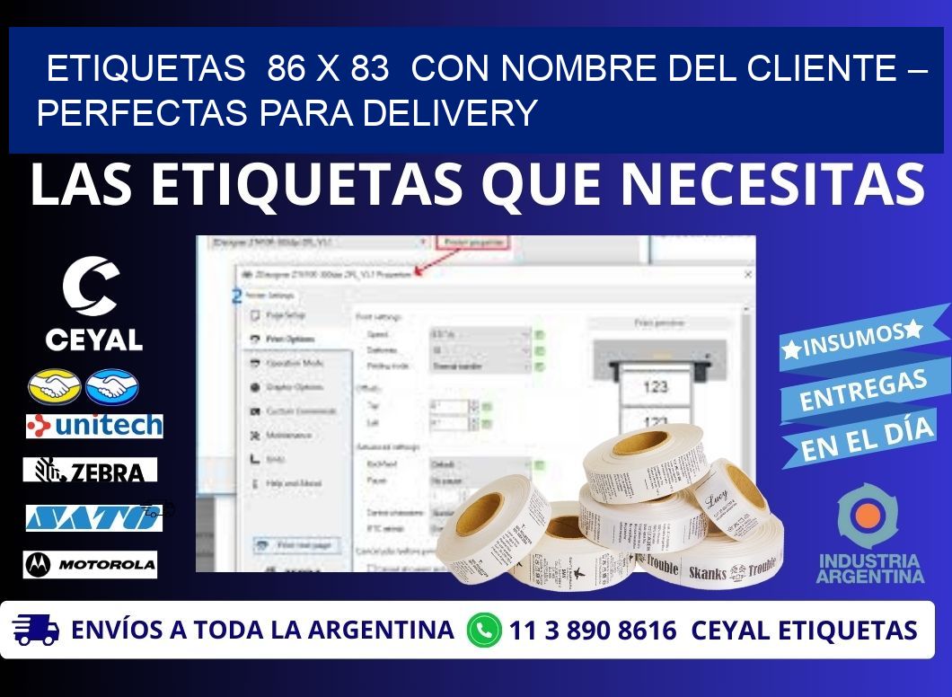 Etiquetas  86 x 83  con Nombre del Cliente – Perfectas para Delivery