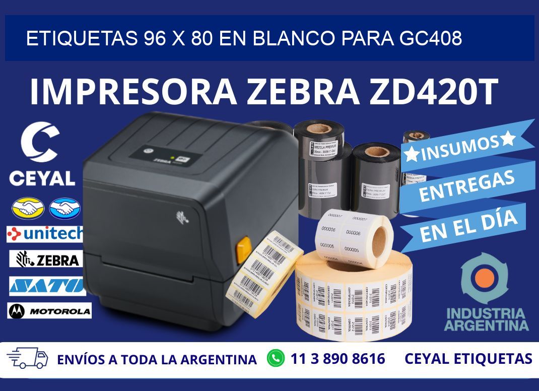 Etiquetas 96 x 80 en blanco para gc408