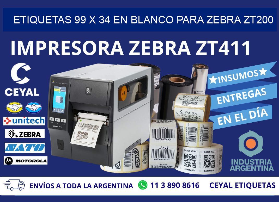 Etiquetas 99 x 34 en blanco para zebra zt200