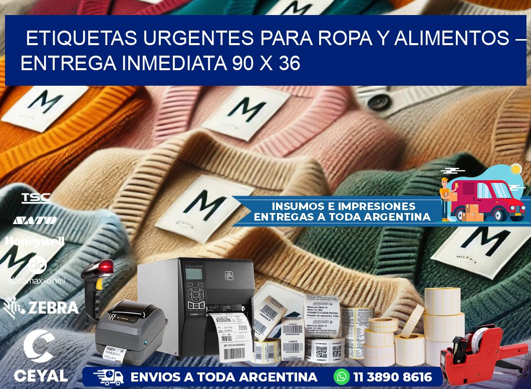 Etiquetas Urgentes para Ropa y Alimentos – Entrega Inmediata 90 x 36