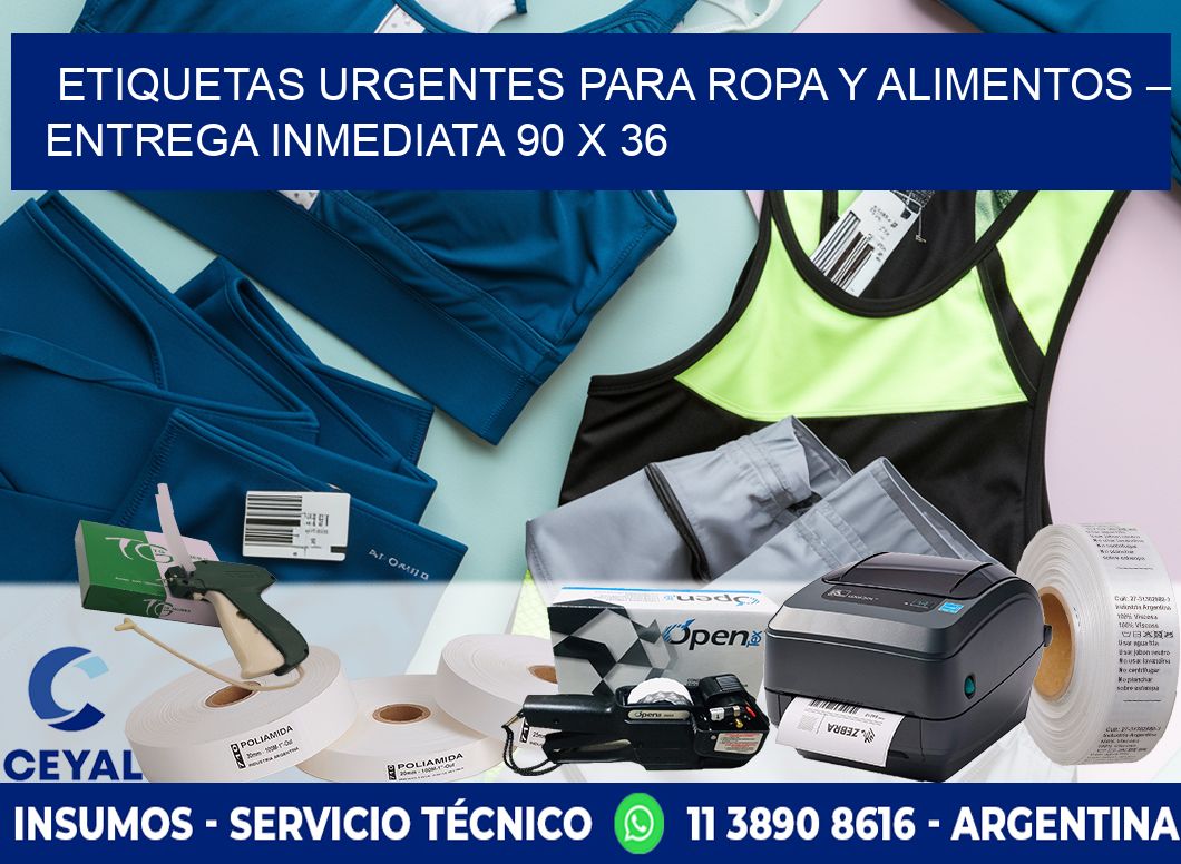 Etiquetas Urgentes para Ropa y Alimentos – Entrega Inmediata 90 x 36