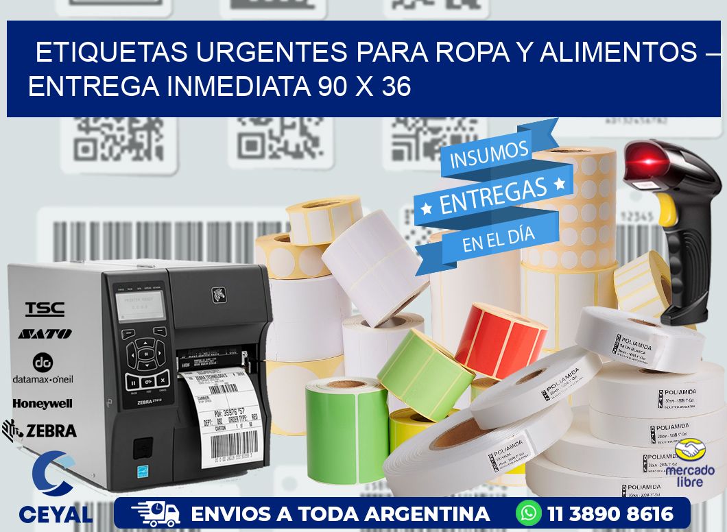 Etiquetas Urgentes para Ropa y Alimentos – Entrega Inmediata 90 x 36