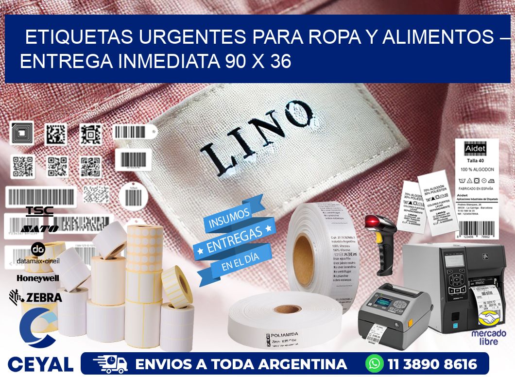 Etiquetas Urgentes para Ropa y Alimentos – Entrega Inmediata 90 x 36