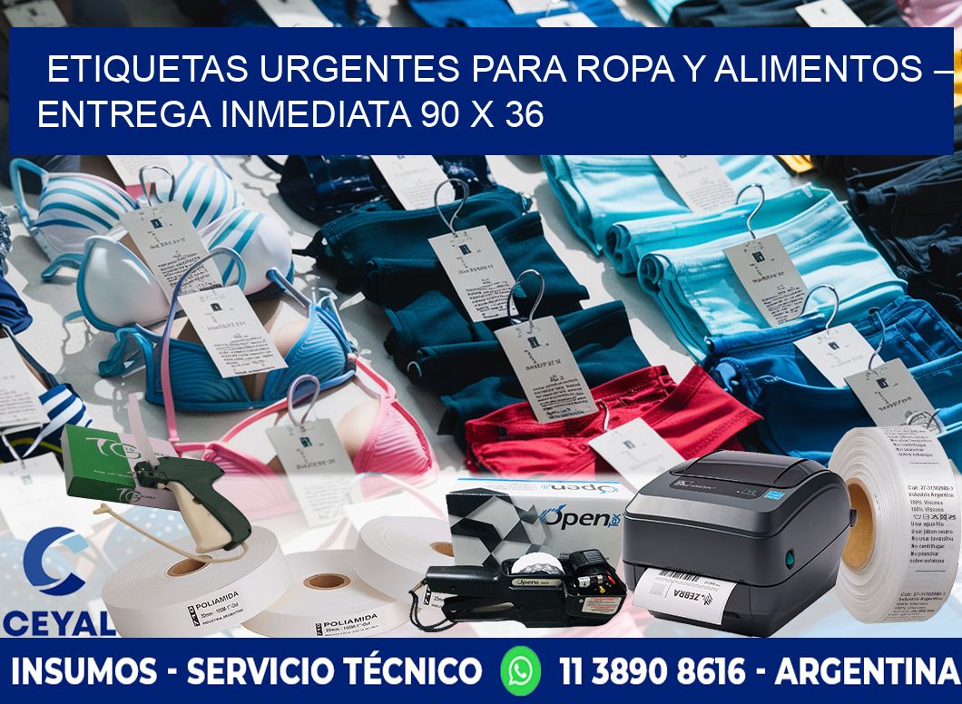 Etiquetas Urgentes para Ropa y Alimentos – Entrega Inmediata 90 x 36