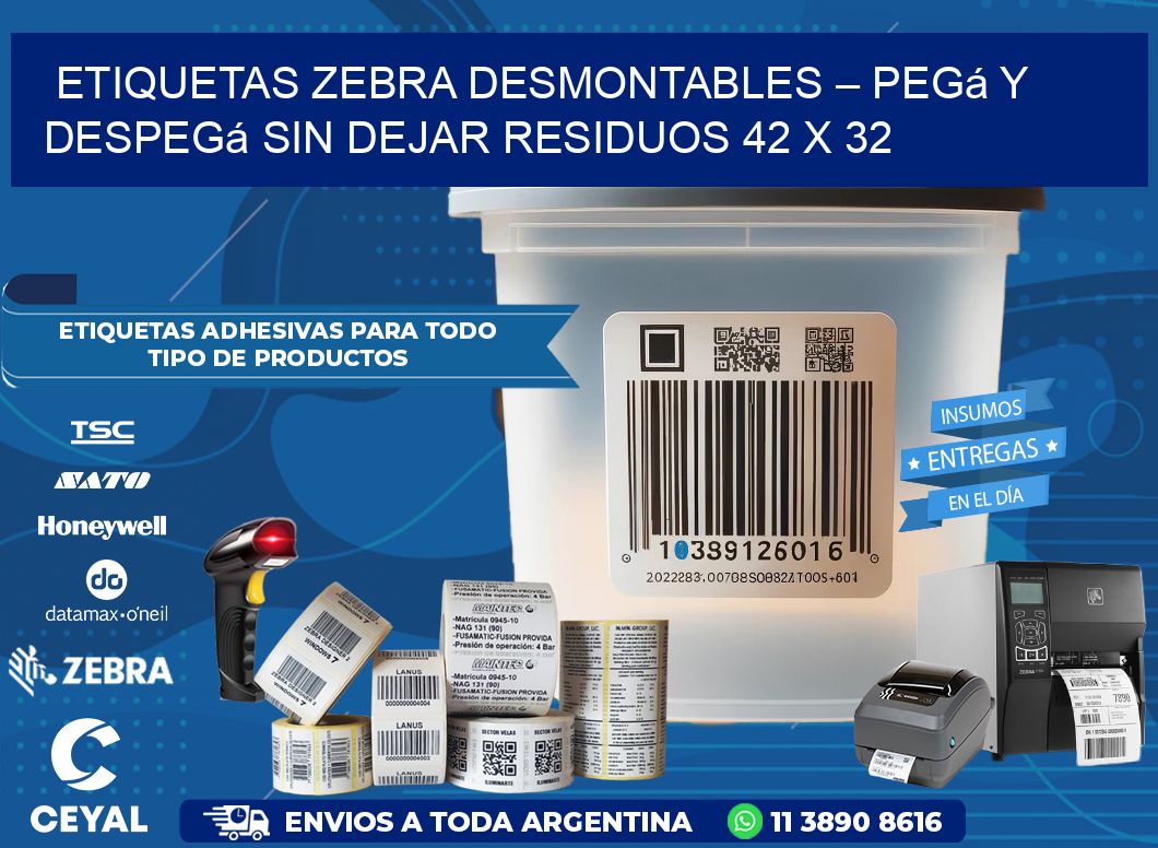 Etiquetas Zebra Desmontables – Pegá y Despegá Sin Dejar Residuos 42 x 32