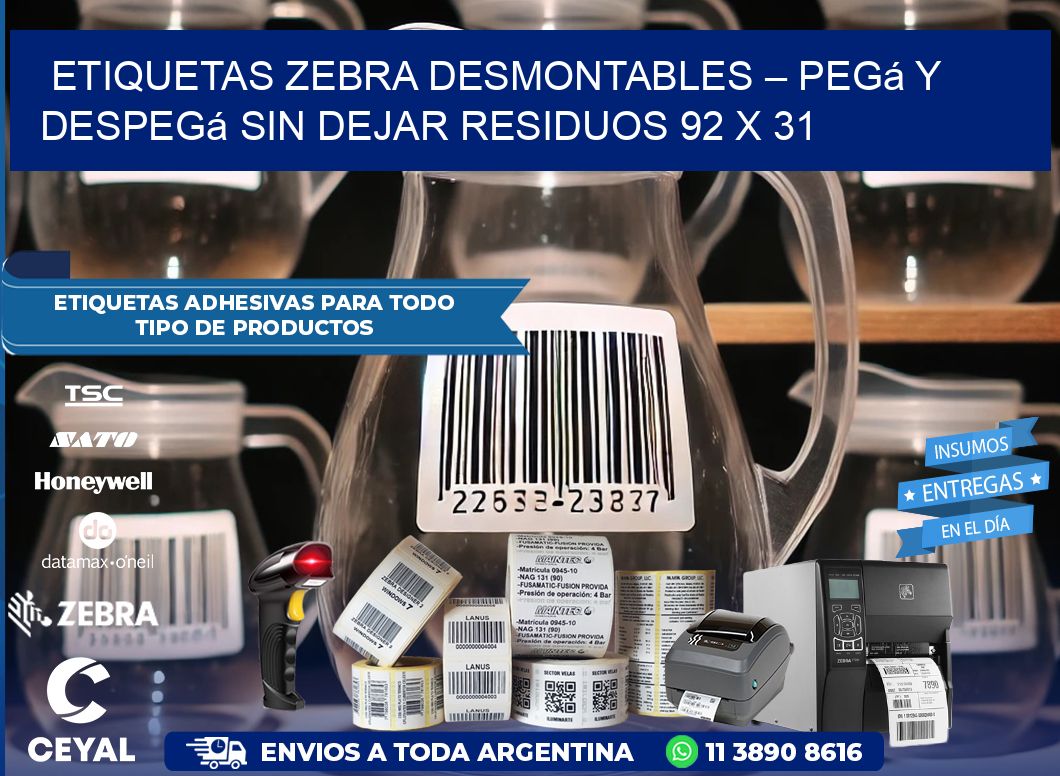 Etiquetas Zebra Desmontables – Pegá y Despegá Sin Dejar Residuos 92 x 31