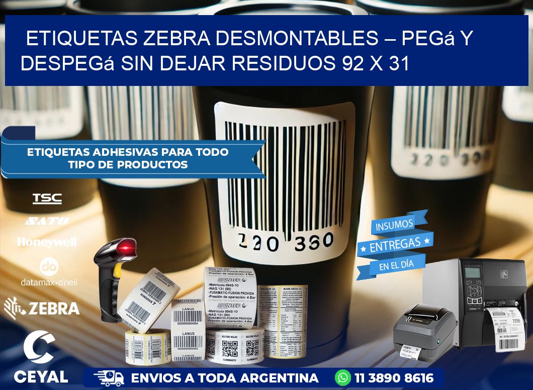 Etiquetas Zebra Desmontables – Pegá y Despegá Sin Dejar Residuos 92 x 31