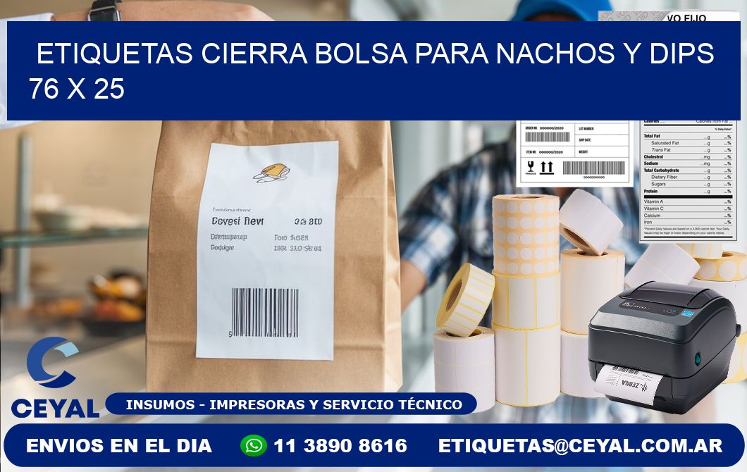 Etiquetas cierra bolsa para nachos y dips 76 x 25