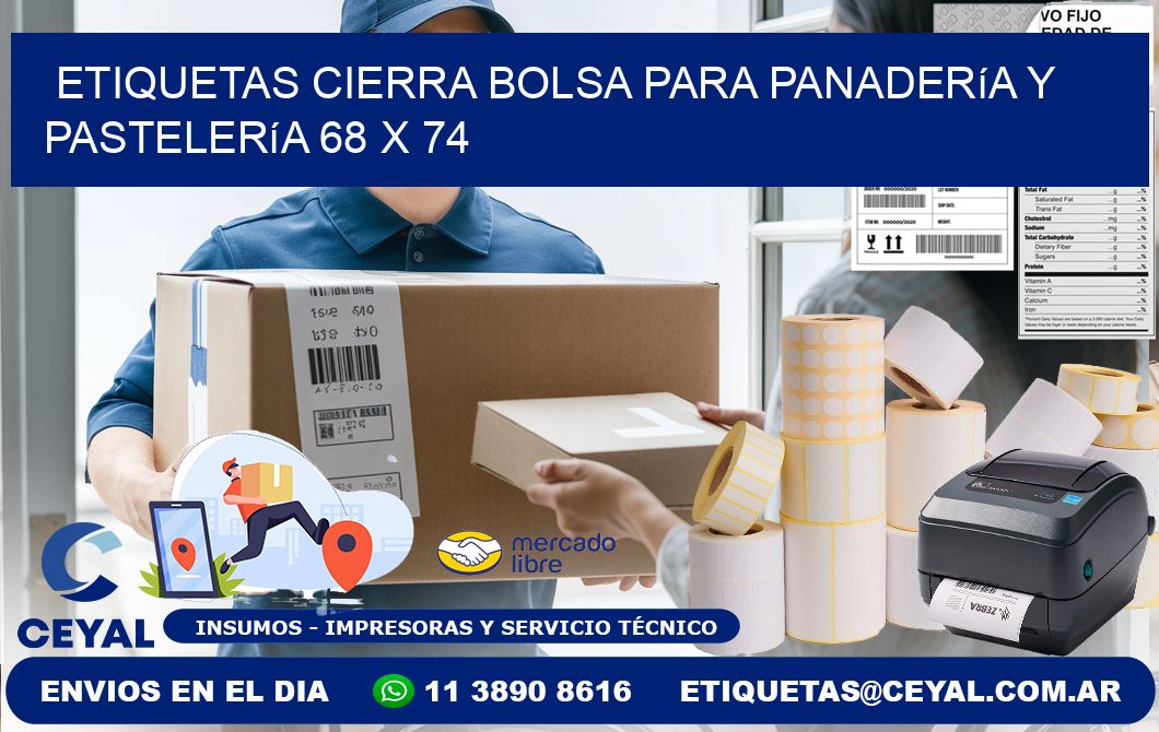 Etiquetas cierra bolsa para panadería y pastelería 68 x 74