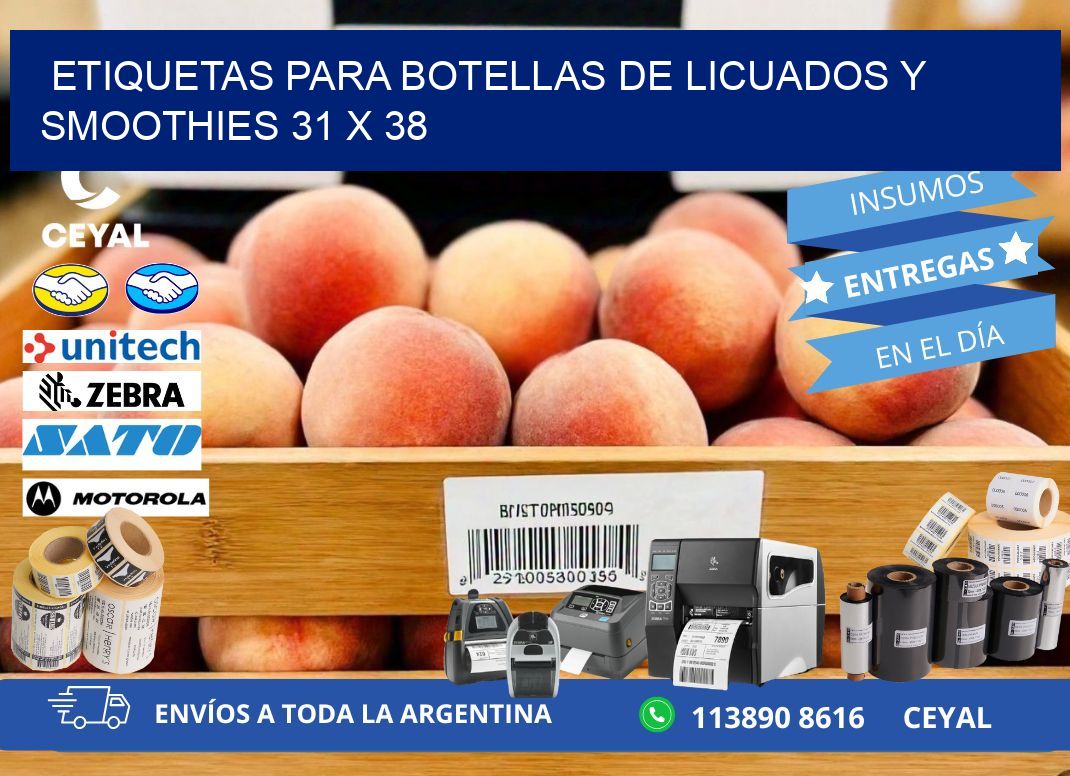 Etiquetas para botellas de licuados y smoothies 31 x 38