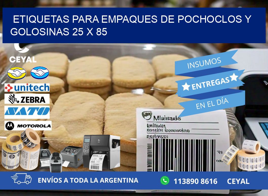 Etiquetas para empaques de pochoclos y golosinas 25 x 85