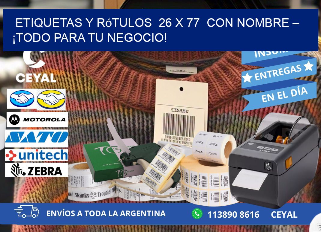 Etiquetas y Rótulos  26 x 77  con Nombre – ¡Todo para tu Negocio!